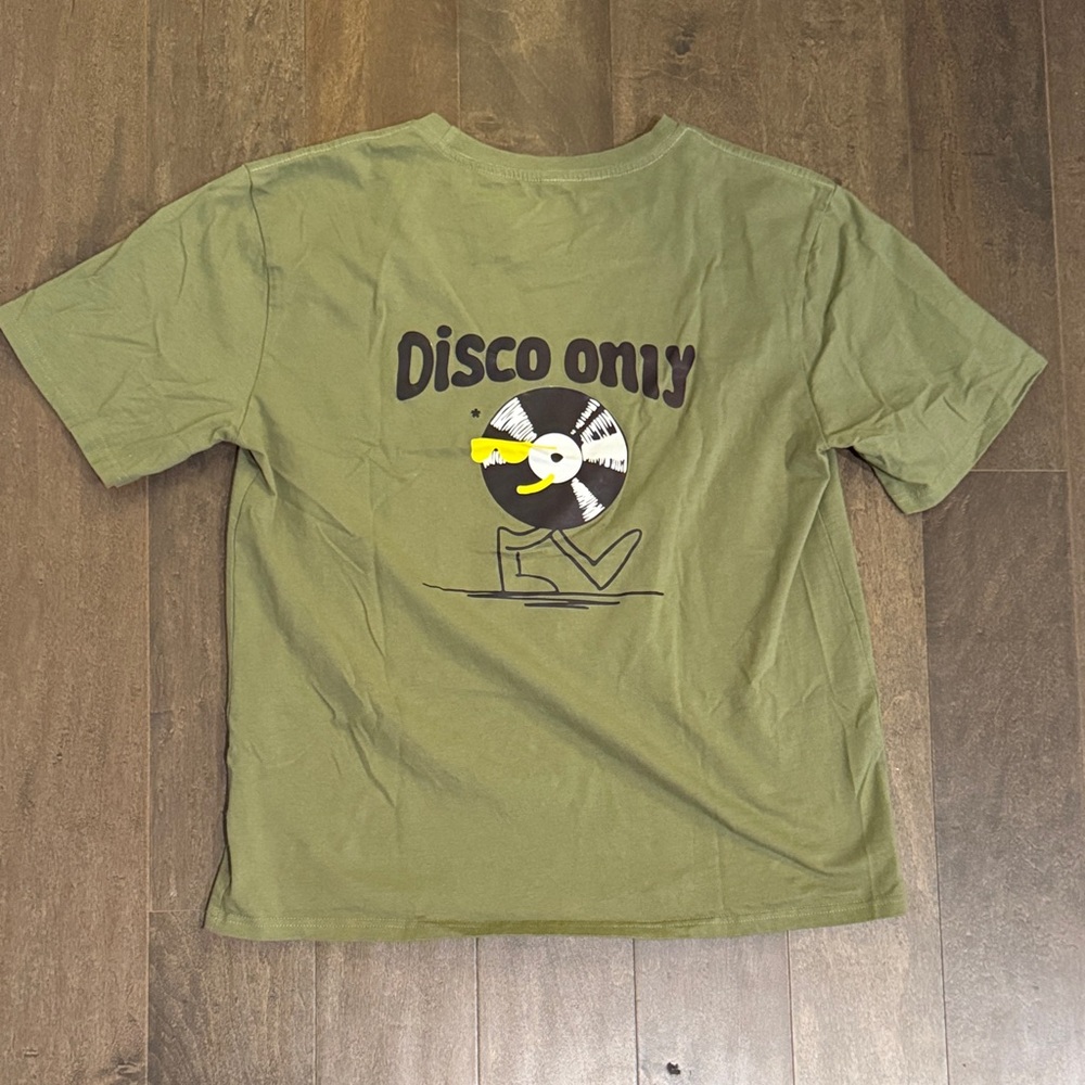 Disco Only Men’s XXL Olive Green Vinyl Record Graphic Tee Retro Streetwear